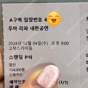 두아리파 내한공연 콘서트 스탠딩 4천번대 1석