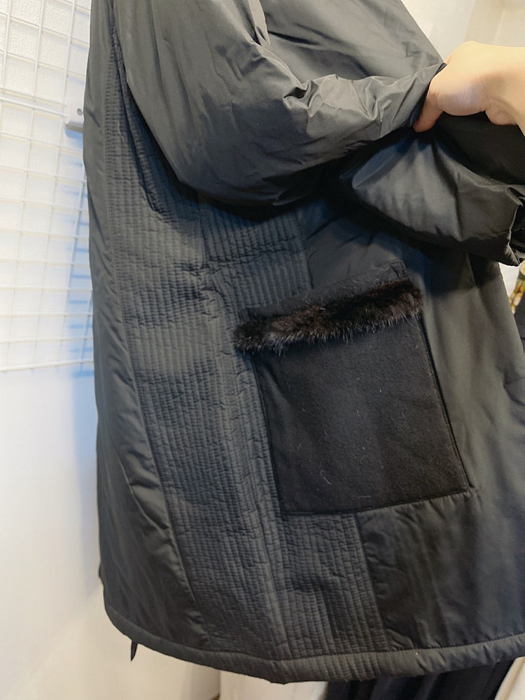 새옷 55 (85) 날씬66 천연밍크 배색 모100% 퀄팅누빔 경량 패딩 크림,블랙--4