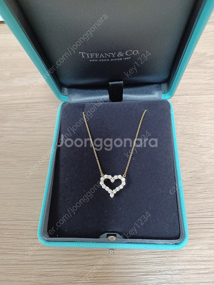 티파니 하트 다이아 18k 옐로우골드 목걸이--3