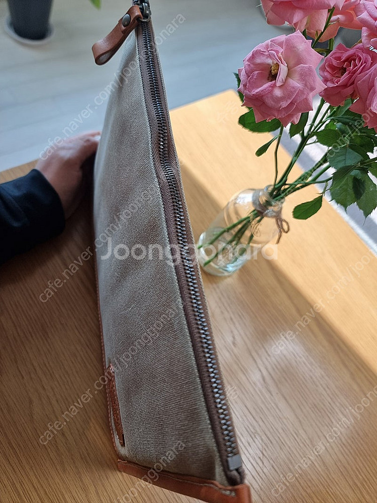 헤비츠 핸드메이드 가죽 캔버스 클러치--3
