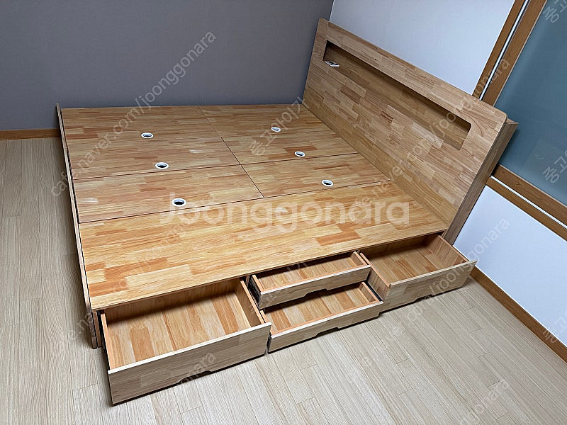 삼익가구 포텐 LED 4단 수납 원목 침대프레임 라지킹...--1