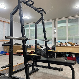 홈짐 스쿼트랙 파워렉 파워랙 중량 원판 대략192kg (랙+바벨+원판+평벤치+악세서리)