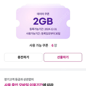 유플러스 쿠폰 2GB 6장