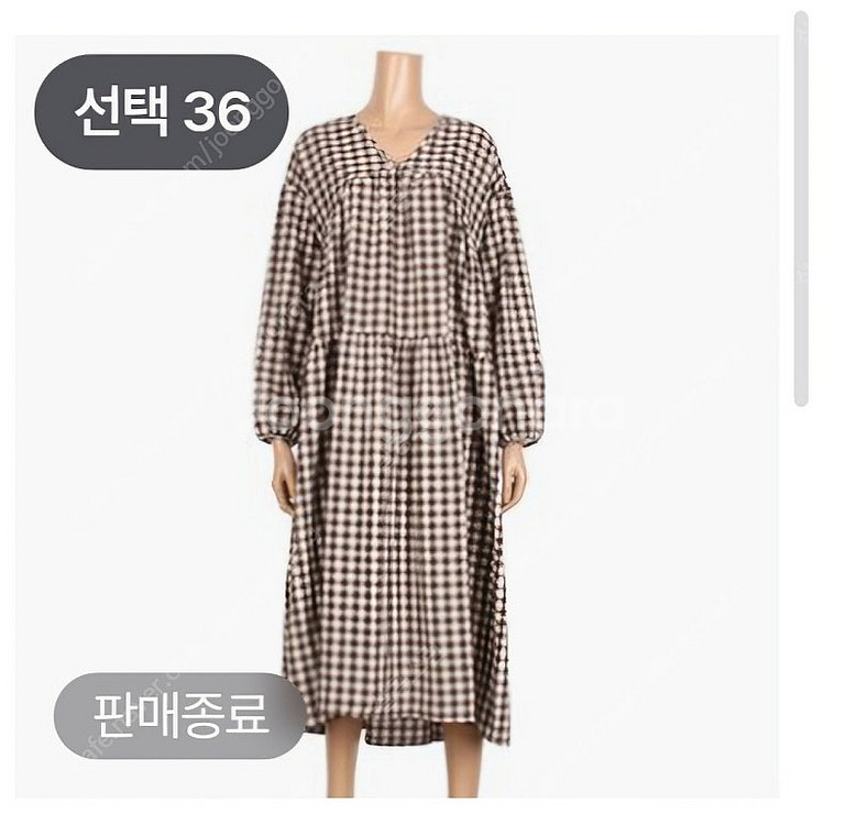 르샵 v넥 체크패턴 루즈핏 원피스 프리사이즈--4