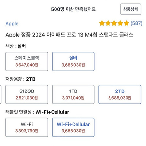 Apple 정품 아이패드 프로 13 M4칩 스탠다드 글래스 (셀룰러)