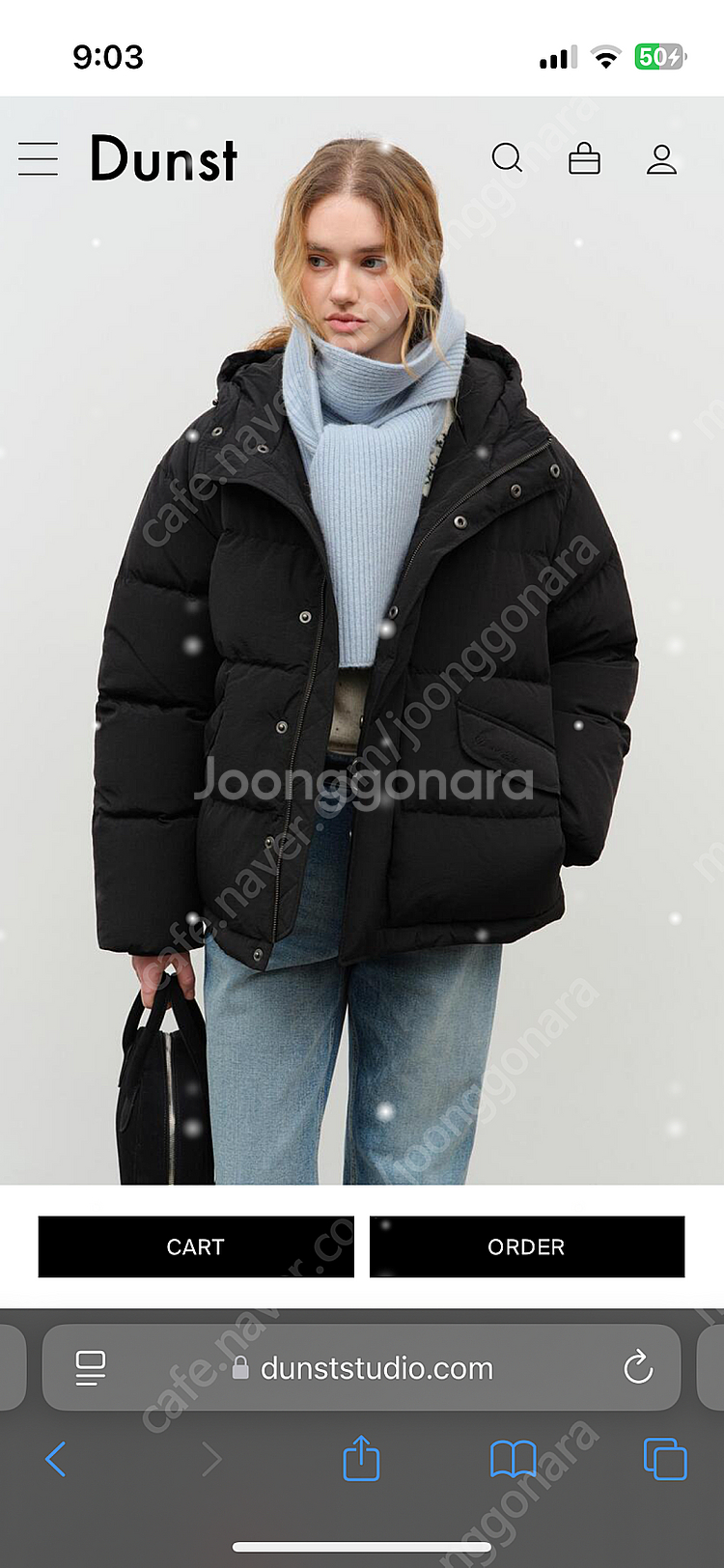 던스트 후드볼륨 구스다운 패딩S 택포--0