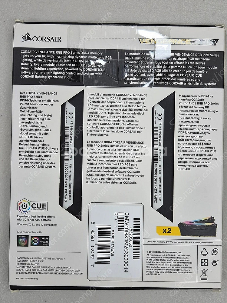 커세어 벤젠스 RGB Pro 16G 3200Mhz DD...--3