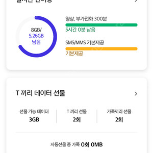 Skt 데이터 2기가 3000원 판매합니다 바로전송가능 4기가까지 전송가능해요