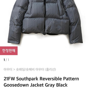 홀리선 패딩(M) 21FW Southpark Reversible Pattern Goosedown Jacket Gray Black