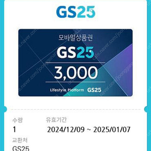 GS25 모바일상품권 3천원권 1장 팝니다 (2500원)