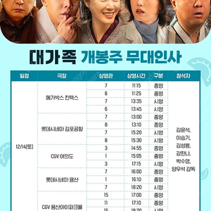 12/14(토) 대가족/소방관 용산CGV 무대인사 A열 단석 및 연석 정가양도