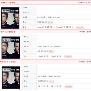 오아시스 내한공연 프리미엄 / 지정석P 팝니다