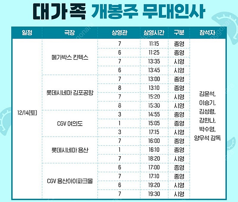 금일 대가족 무대인사 (용산4시) 2장가격--0