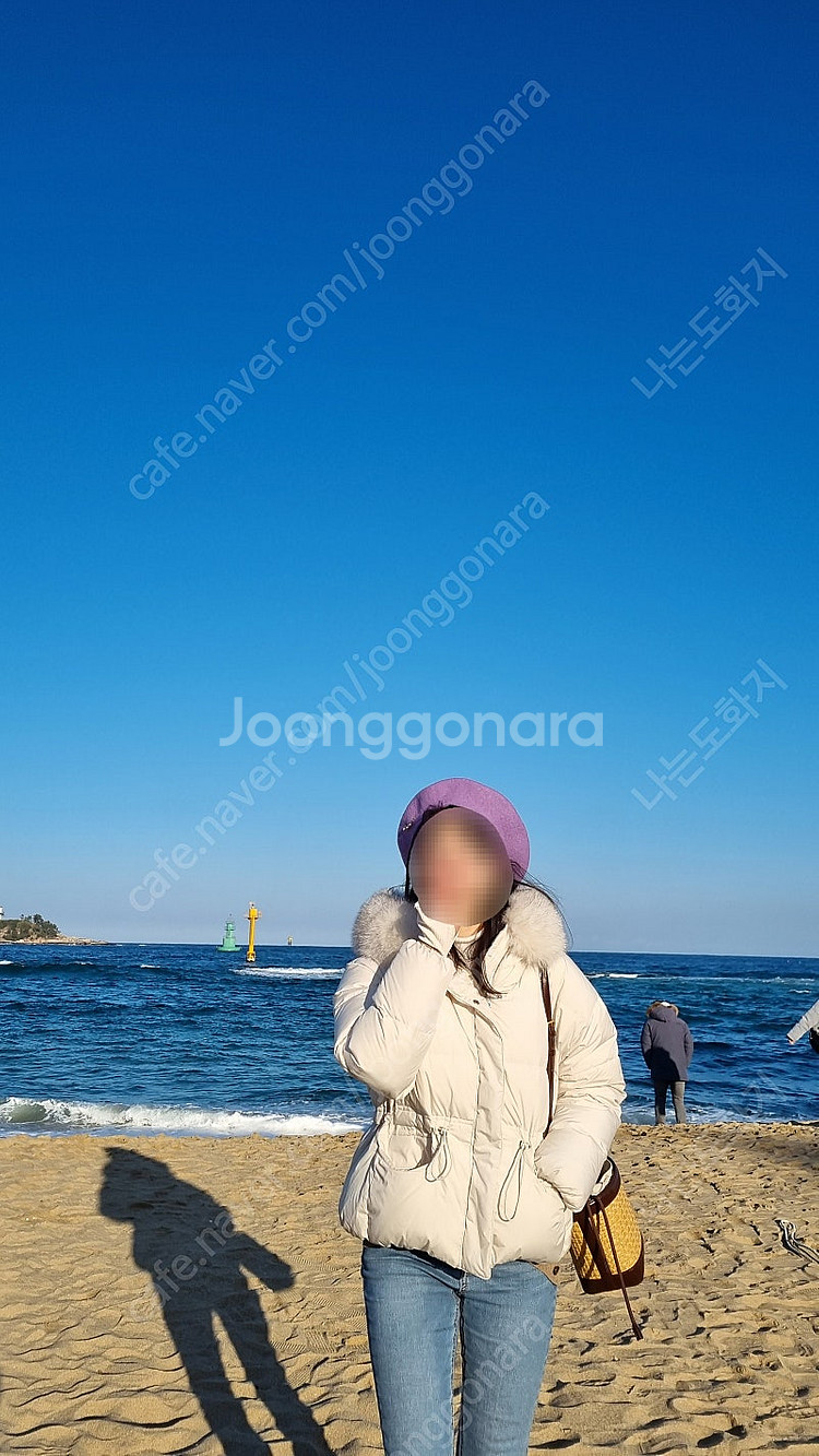 보브 후드 퍼 패딩 * 화이트 * 55사이즈--1