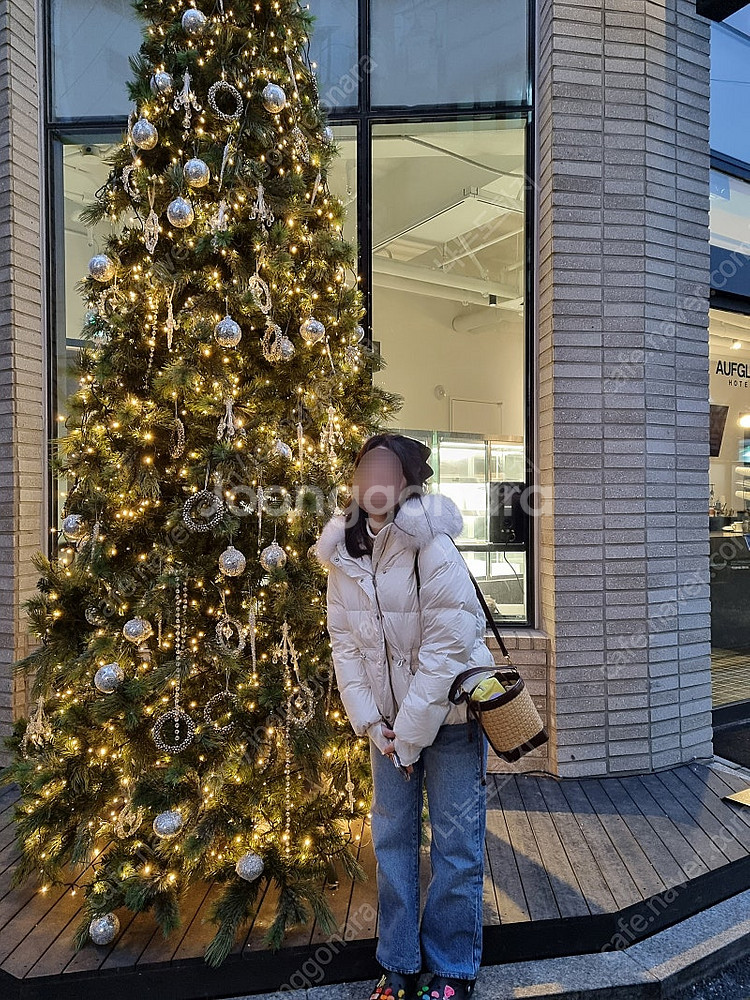 보브 후드 퍼 패딩 * 화이트 * 55사이즈--2