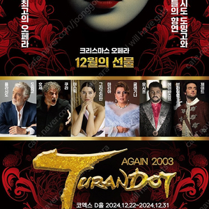 오페라 2024 어게인 투란도트12월 23일 오후 7시 반 R석 2장 A석 2장