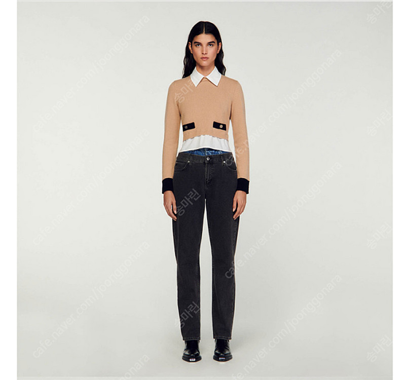 산드로 니트 울 캐시미어 슬림핏 크롭 스웨터 SFPPU01997(80사이즈)--1