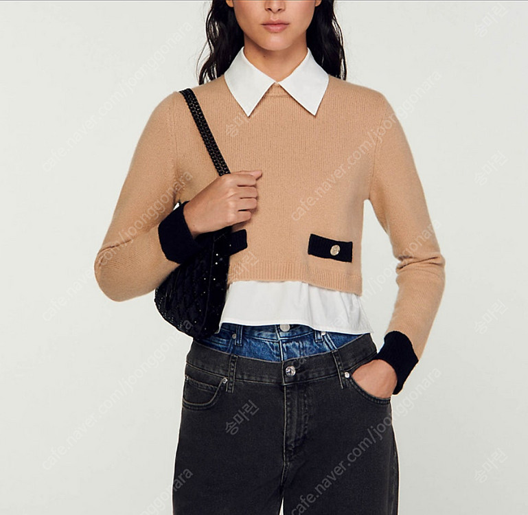 산드로 니트 울 캐시미어 슬림핏 크롭 스웨터 SFPPU01997(80사이즈)--2