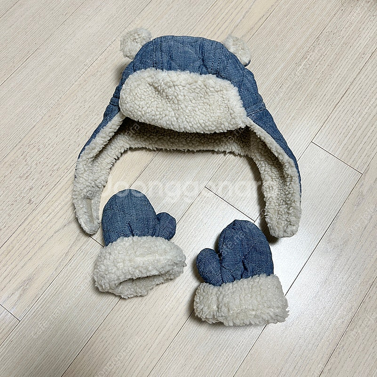 베이비갭 데님퀼팅모자 장갑 세트--1