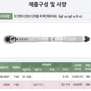 블루텍 토크렌치 T-60 T-80