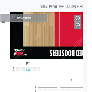 정가) 12.21(토) 안양 정관장 레드부스터스 vs 서울 SK나이츠 P1 2연석