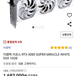 이엠텍 지포스 RTX 4080 SUPER MIRACLE WHITE D6X 16GB 미개봉