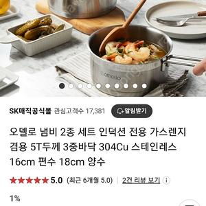 오델로 냄비 2종 세트 16cm편수 18cm 양수