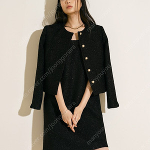 BLANCHOT (블랑쇼) Black bird tweed jacket & dress (세트 판매) - L사이즈