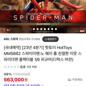 핫토이 HotToys MMS662 스파이더맨:노 웨이 홈 스파이더맨 1/6 피규어(디럭스 버전)