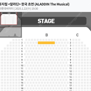 1/22 뮤지컬 알라딘 VIP 2열 3연석 서경수 강홍석