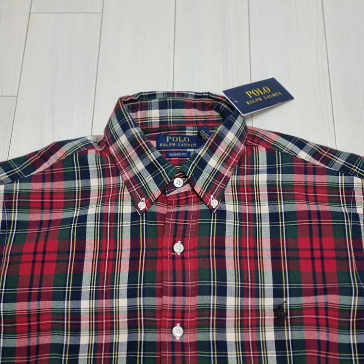 새제품M) 폴로 랄프로렌 플레이드 체크 클래식핏 옥스포드 셔츠 남방 레드 그린 멀티 남자 남성 크리스마스 선물--7