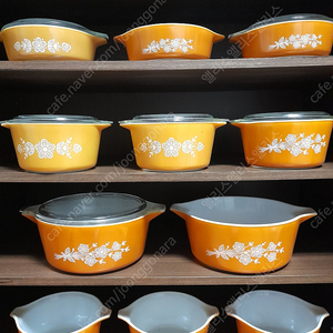 빈티지 코렐 코닝 파이렉스 버터플라이 골드 냉장고 용기 4종 세트 (﻿refrigerator dish set) (1970년대 제작), 캐서롤, 볼, 레트로, 홈까페