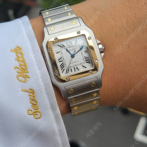 [정품] 까르띠에 산토스 기요쉐 블루핸즈 18K 콤비 LM 라지 오토메틱 (Cartier Santos Galbee Large LM Automatic)