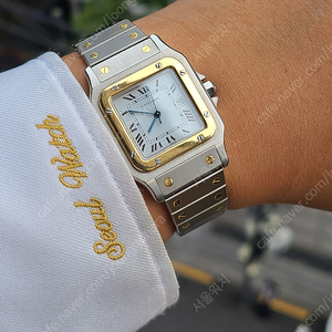 [정품] 까르띠에 산토스 까레 블루핸즈 18K 콤비 LM 라지 오토메틱 (Cartier Santos Carree Large LM Automatic)