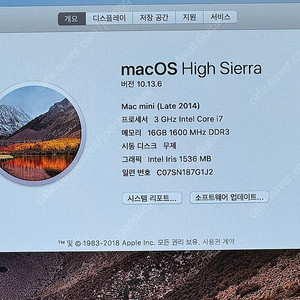 맥미니 2014 1tb ssd 16g 판매합니다