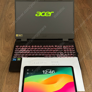 acer 니트로 5 AN515-58-52XE (qhd 165Hz, i5, RTX 3060 (140w), 총 사용시간: 344시간)