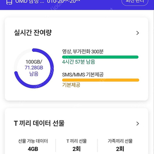 SKT 데이터 선물하기 1GB 2000원 2GB 4000원, SK 1기가 2000원, 2기가 4000원