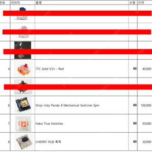 각종 키보드용 스위치 판매