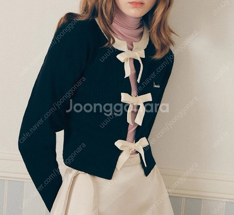로라로라 리본 가디건 블랙--0