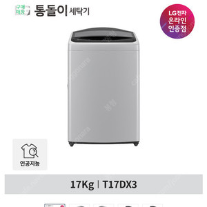 LG 통돌이 세탁기 T17DX3 인공지능 세탁기 팝니다.