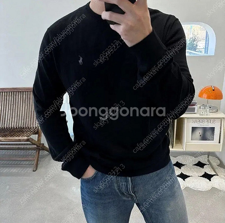 정품 폴로 랄프로렌 피마코튼 라운드 니트 L 블랙1 그...--4