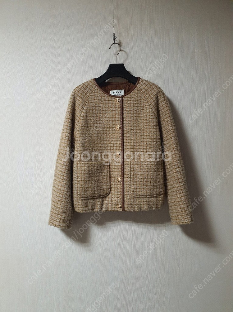 마인 mine 알파카 블렌드 체크 트위드 가디건 비딩 와이드 데님 트위드 스커트 트위드 가디건--1
