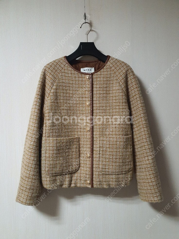 마인 mine 알파카 블렌드 체크 트위드 가디건 비딩 와이드 데님 트위드 스커트 트위드 가디건--2