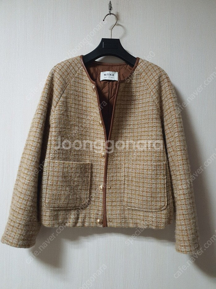 마인 mine 알파카 블렌드 체크 트위드 가디건 비딩 와이드 데님 트위드 스커트 트위드 가디건--3