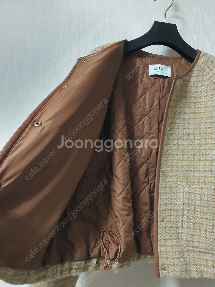 마인 mine 알파카 블렌드 체크 트위드 가디건 비딩 와이드 데님 트위드 스커트 트위드 가디건--4