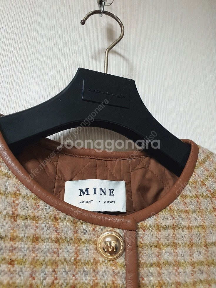 마인 mine 알파카 블렌드 체크 트위드 가디건 비딩 와이드 데님 트위드 스커트 트위드 가디건--5