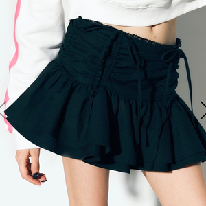 애즈이프캘리 SHIRRING LACE MINI SKIRT 블랙