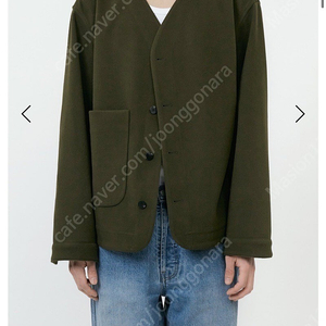 이얼즈어고 올리브 엘보우 패치 칼라리스 재킷 01 (s) OLIVE ELBOW PATCH COLLARLESS JACKET 01