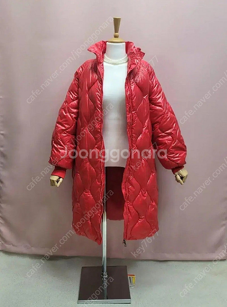 하이넥 레드 글로시 경량 롱패딩--0