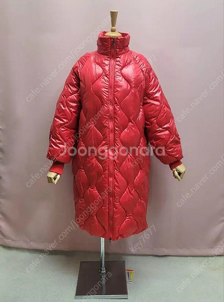 하이넥 레드 글로시 경량 롱패딩--1
